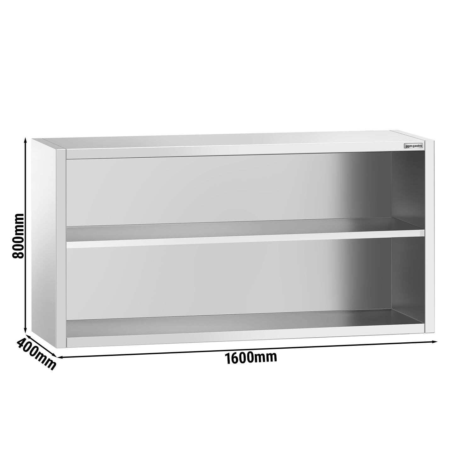Roostevaba seinakapp 1600 × 400 × 800 mm, avatud