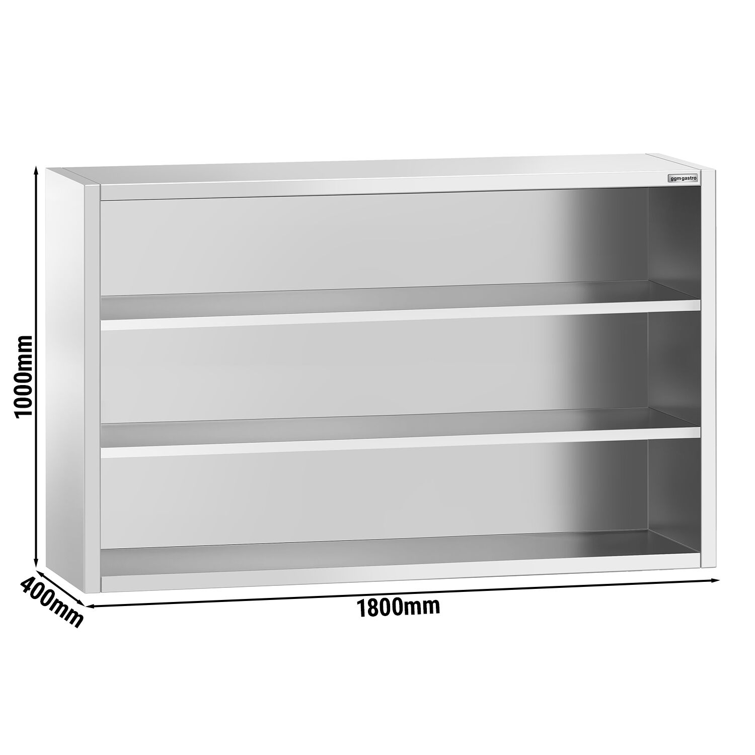 Roostevaba seinakapp 1800 × 400 × 1000 mm, avatud