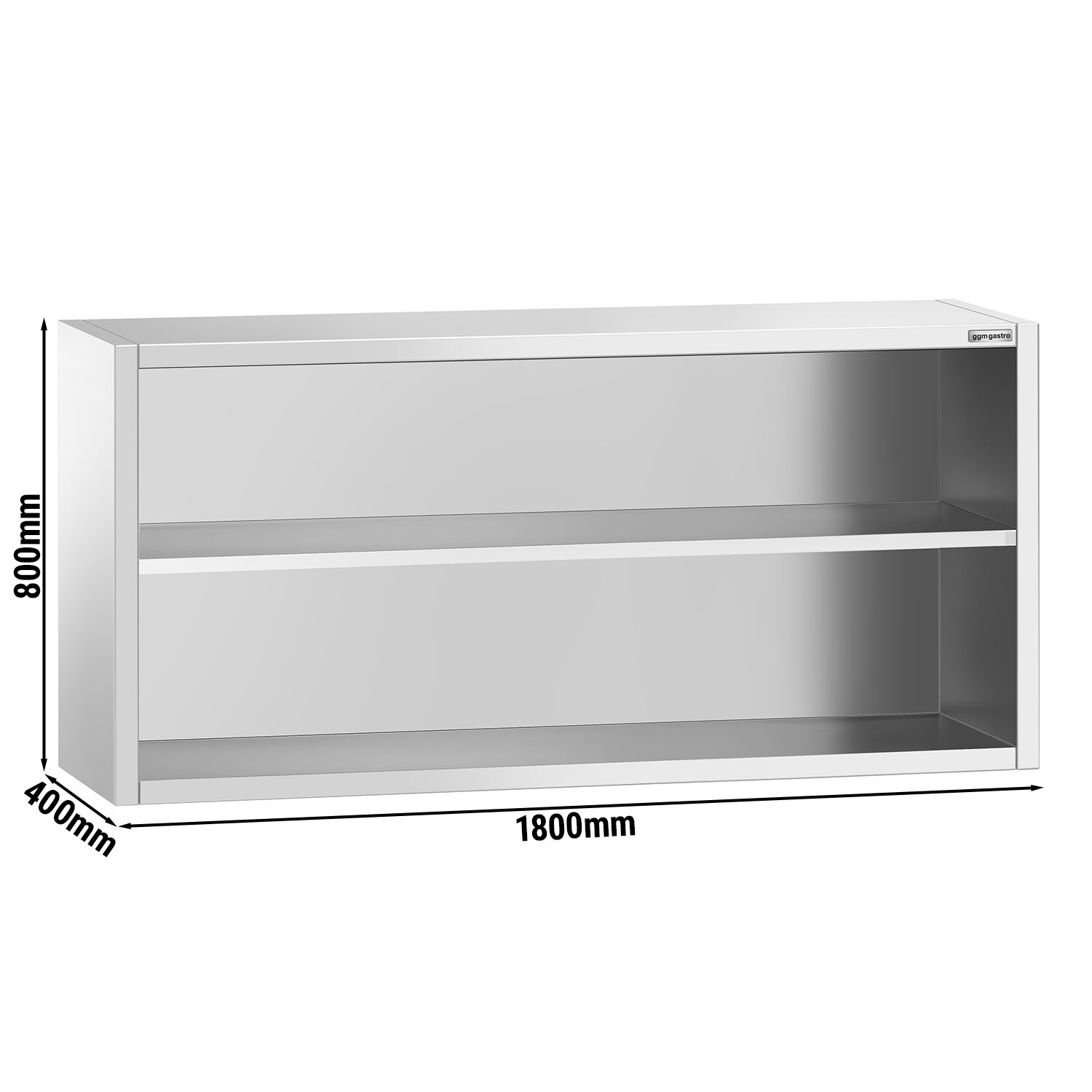 Roostevaba seinakapp 1800 × 400 × 800 mm, avatud