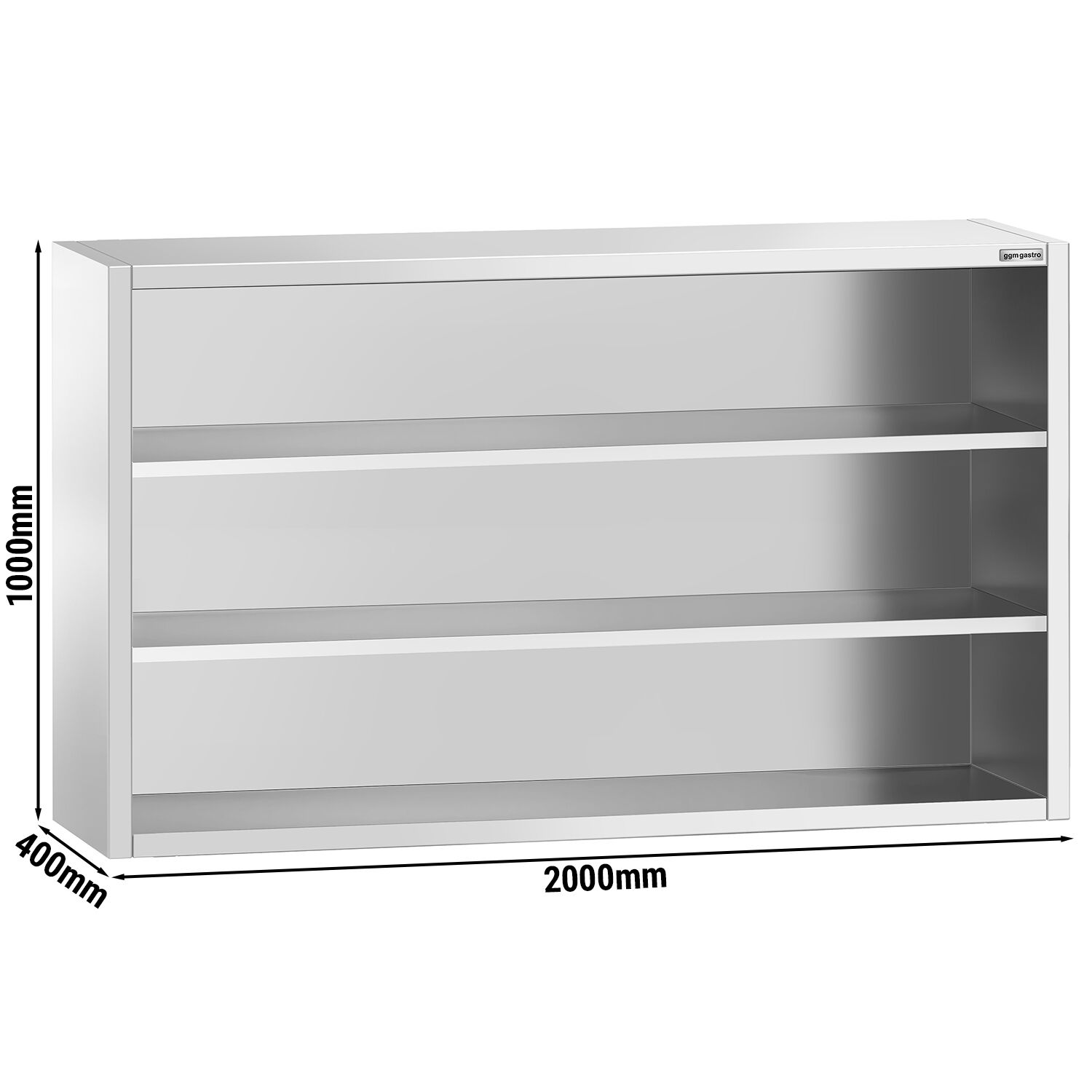 Roostevaba seinakapp 2000 × 400 × 1000 mm, avatud