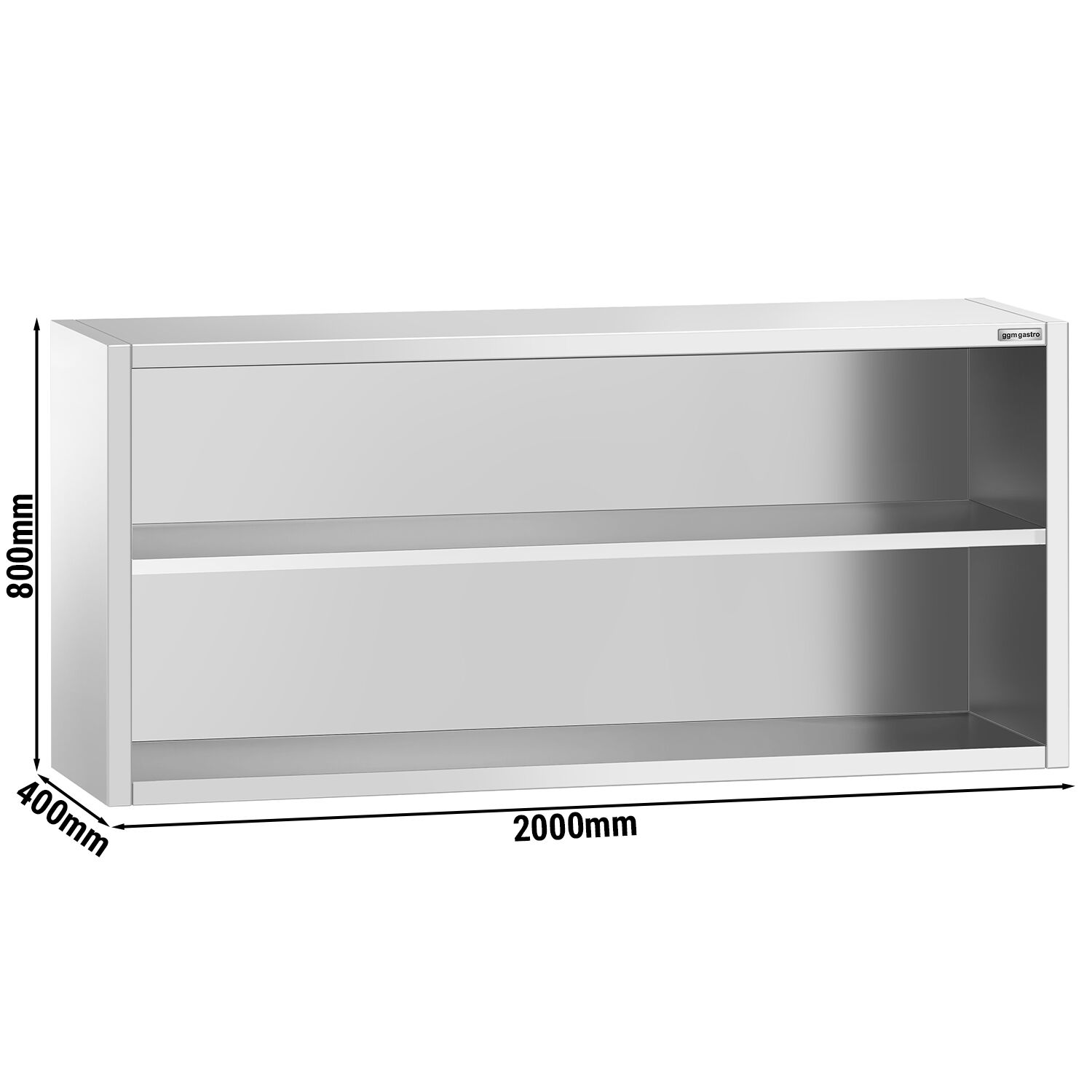 Roostevaba seinakapp 2000 × 400 × 800 mm, avatud