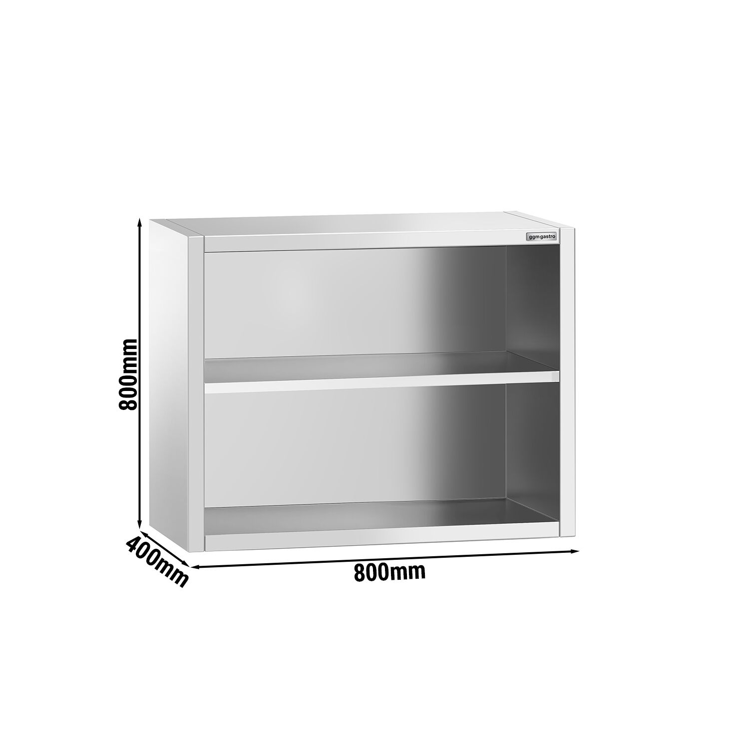 Roostevaba seinakapp 800 × 400 × 800 mm, avatud
