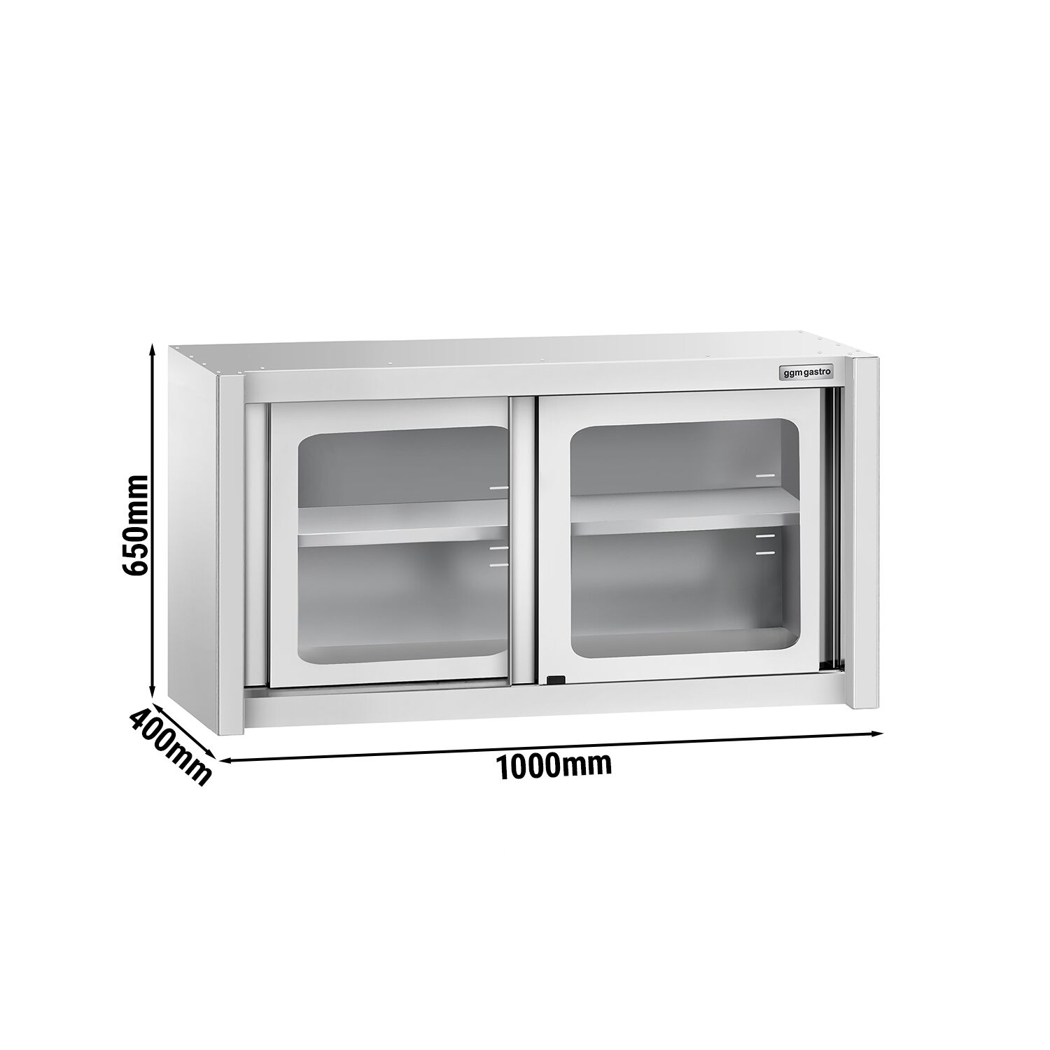 Roostevaba seinakapp 1000 × 400 × 650 mm, klaas-lükanduksed