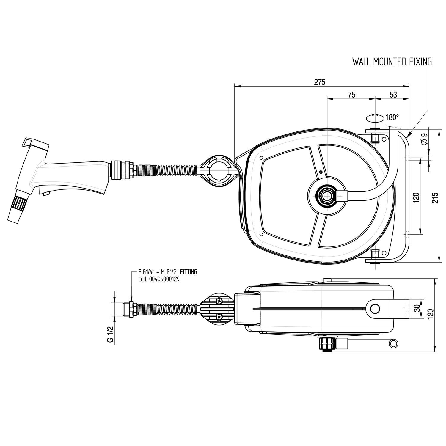Automaatne voolikurull 1/2" – 5 m