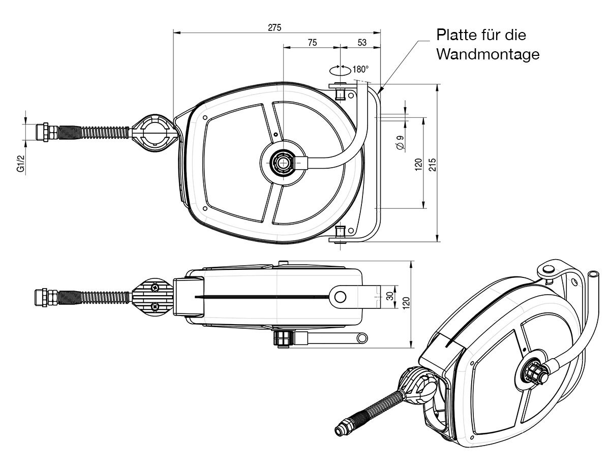 Automaatne voolikurull 1/2" – 5 m