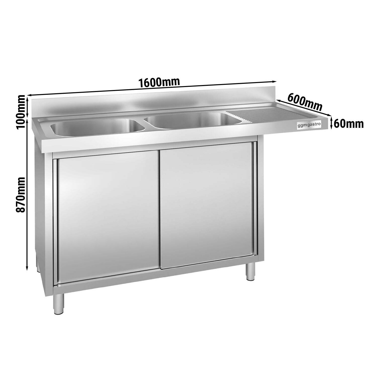 Eelpesulaud ustega 1600x600 mm – 2 valamut vasakul