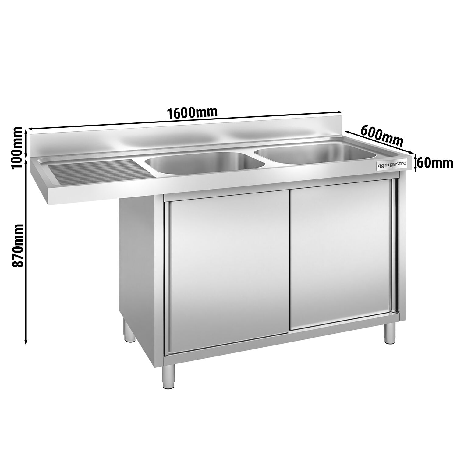 Eelpesulaud ustega 1600x600 mm – 2 valamut paremal
