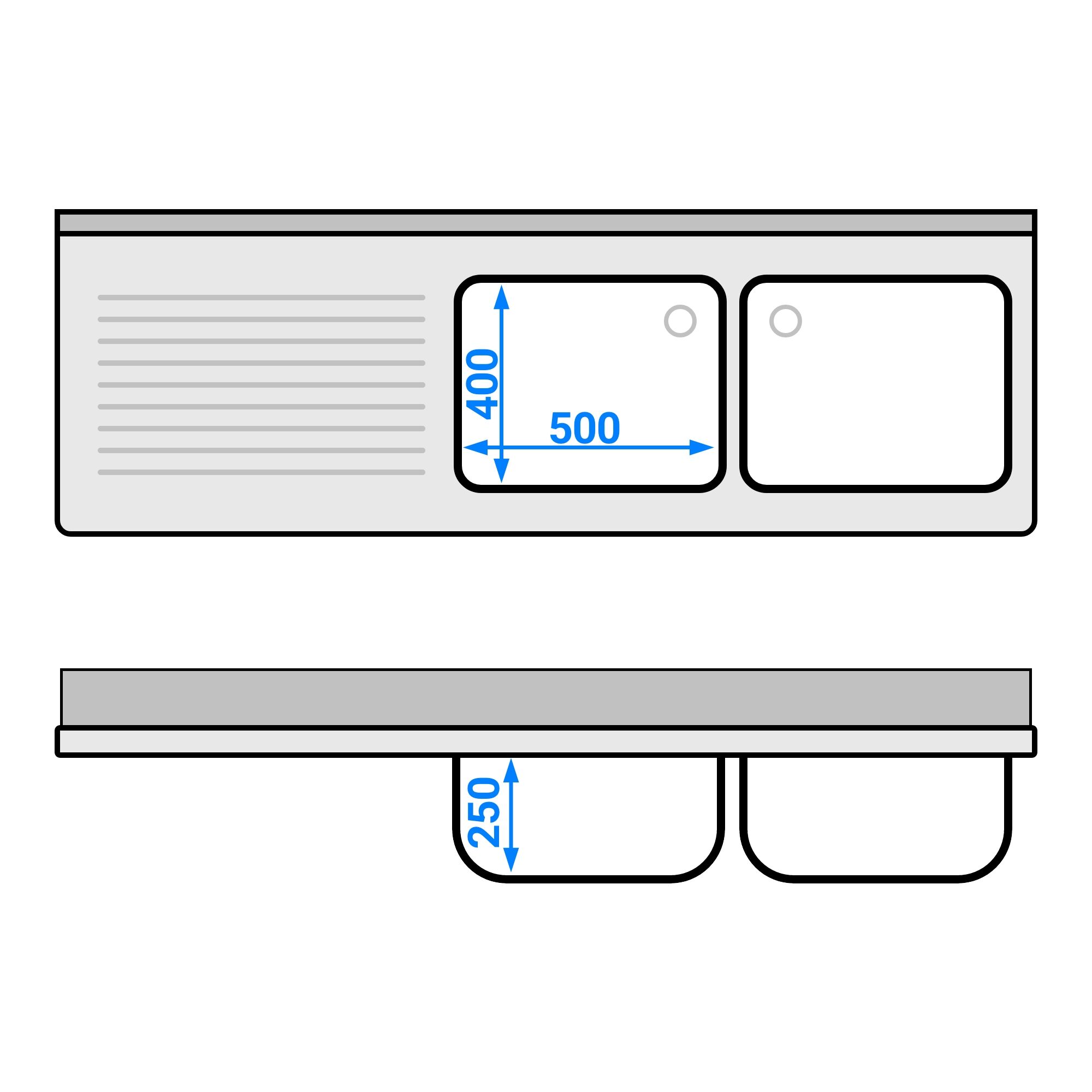 Eelpesulaud ustega 1800x600 mm – 2 valamut paremal