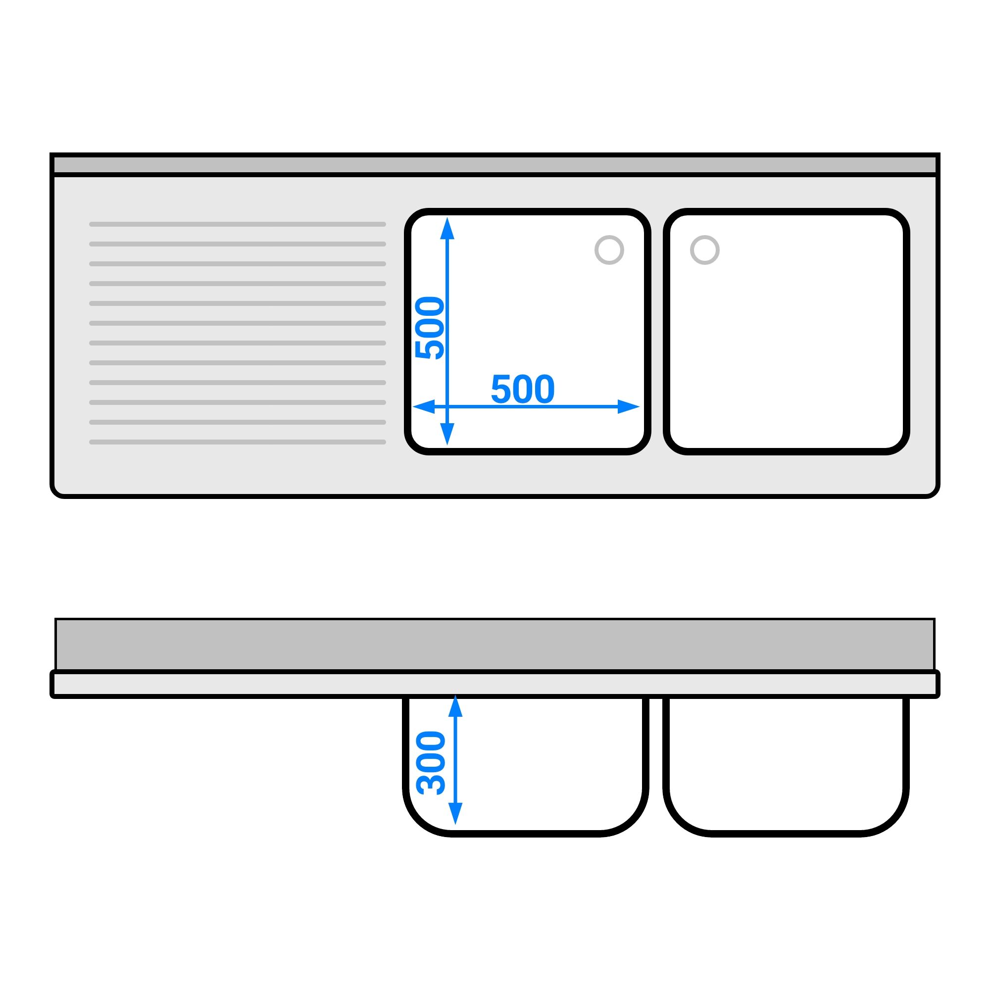Eelpesulaud ustega 1800x700 mm – 2 valamut paremal