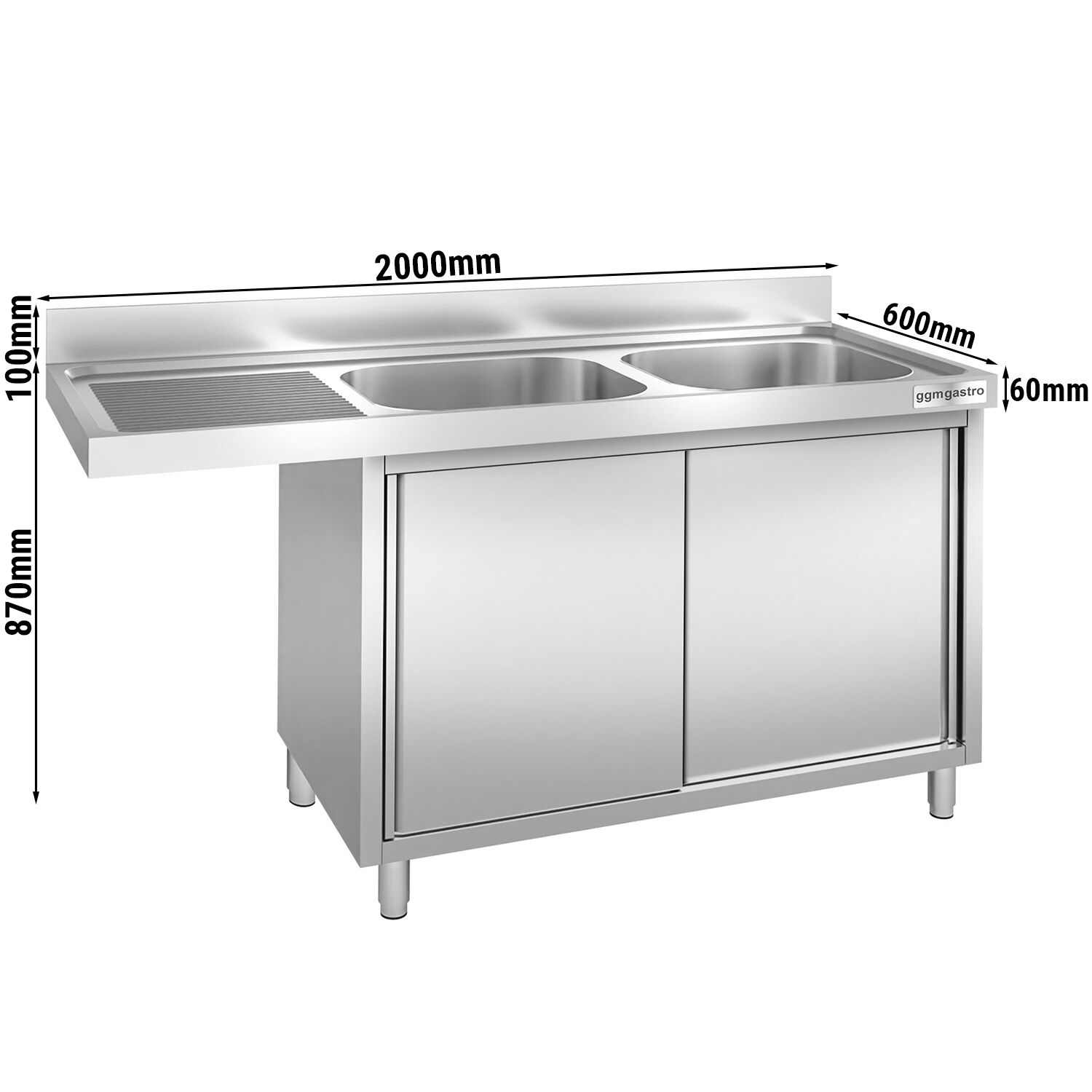 Eelpesulaud ustega 2000x600 mm – 2 valamut paremal