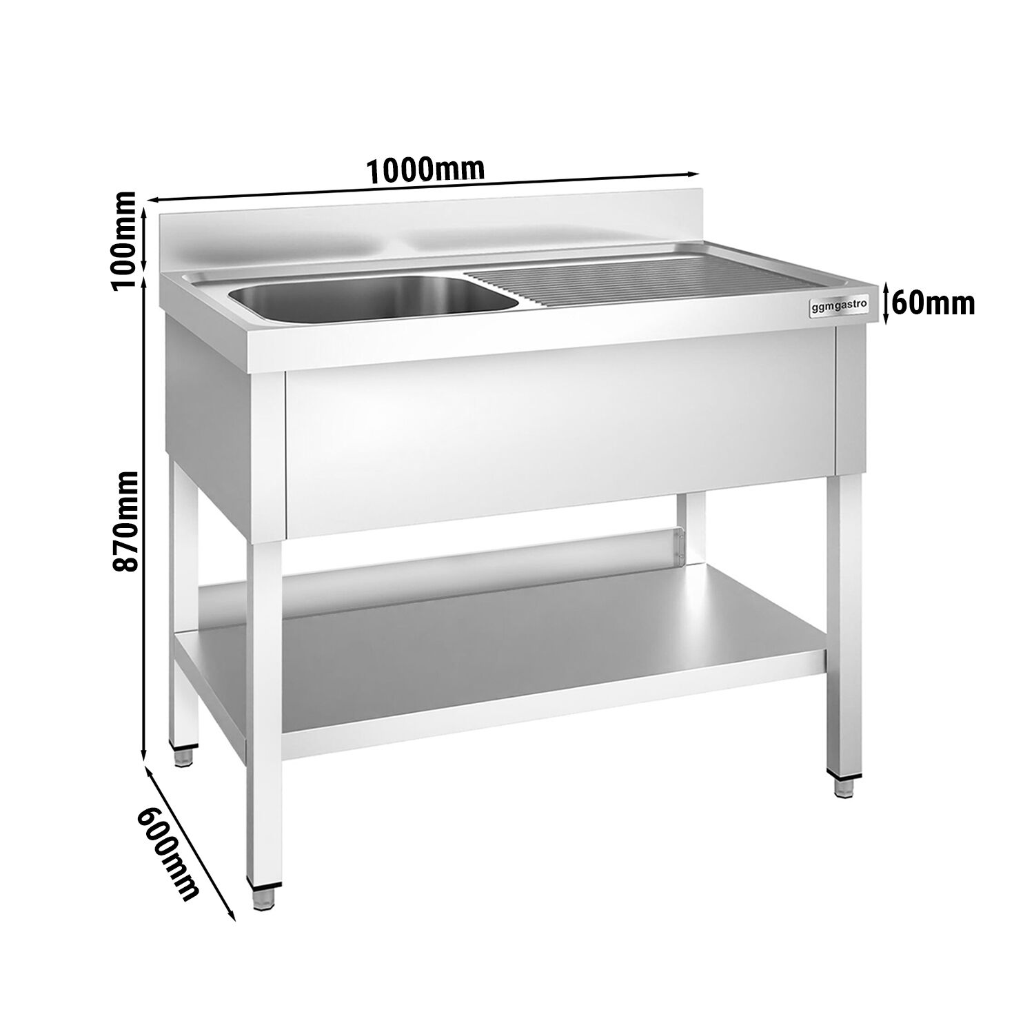 Valamulaud PREMIUM 1000x600 mm – riiuliga, 1 valamu vasakul