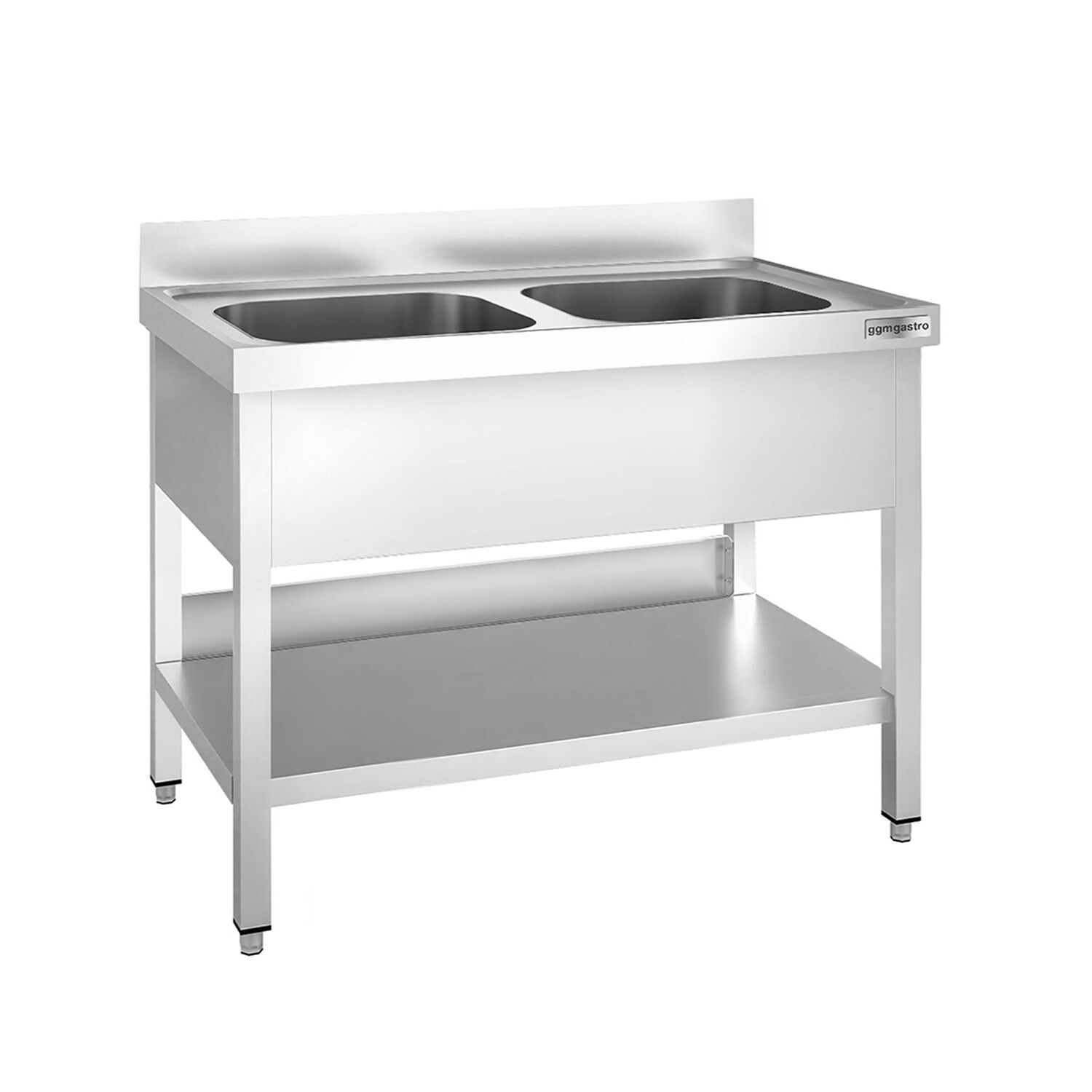 Valamulaud PREMIUM 1000x600 mm – riiuliga, 2 valamut keskel, tagaservaga