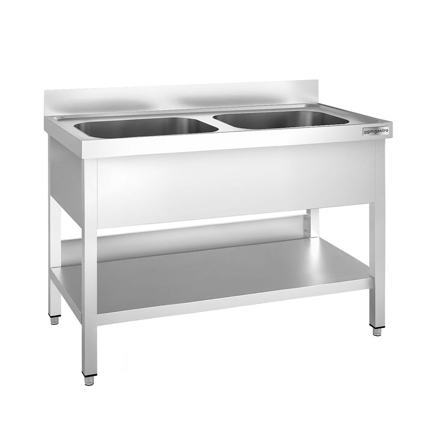 Valamulaud PREMIUM 1200x600 mm – riiuliga, 2 valamut keskel, tagaservaga