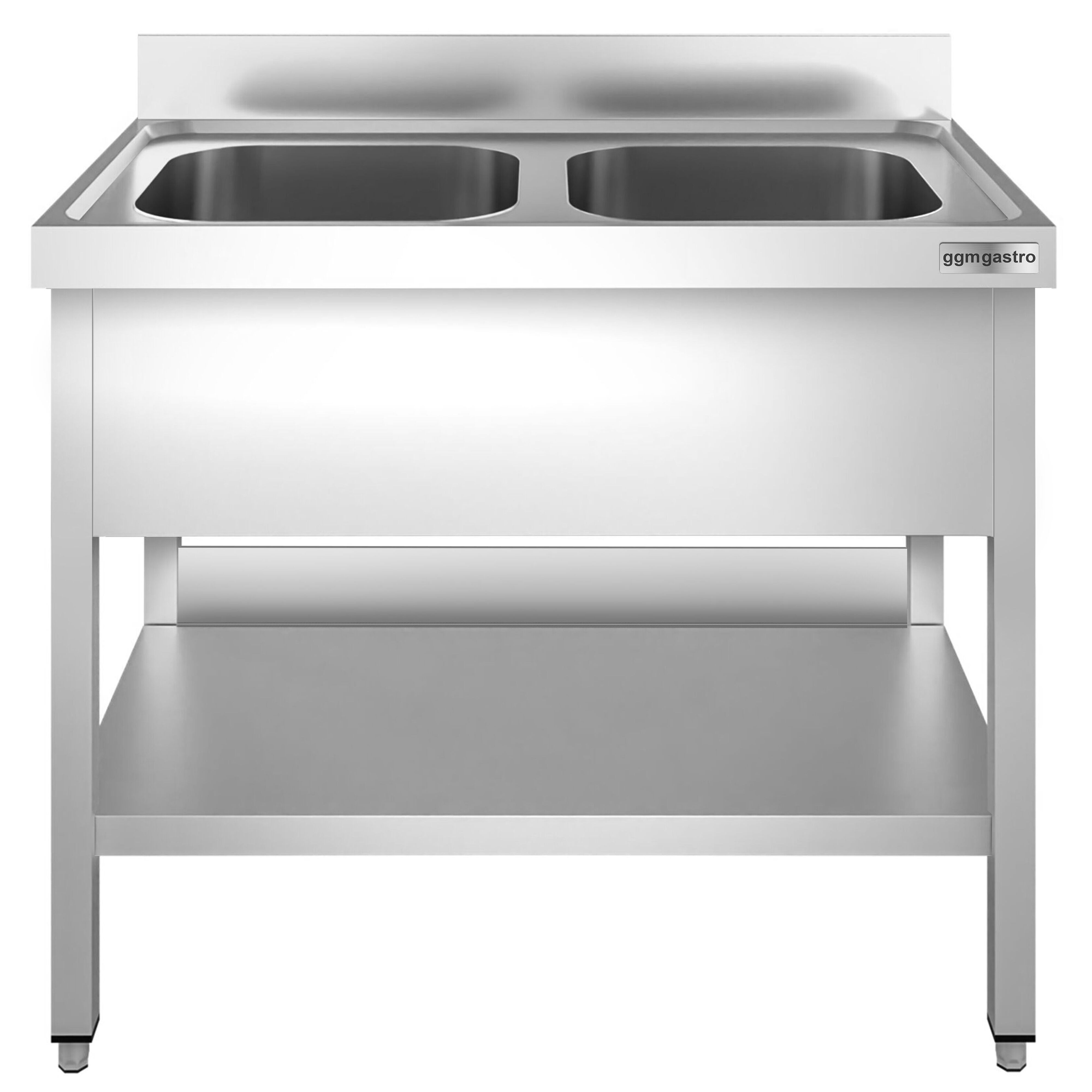 Valamulaud PREMIUM 1200x600 mm – riiuliga, 2 valamut keskel, tagaservaga