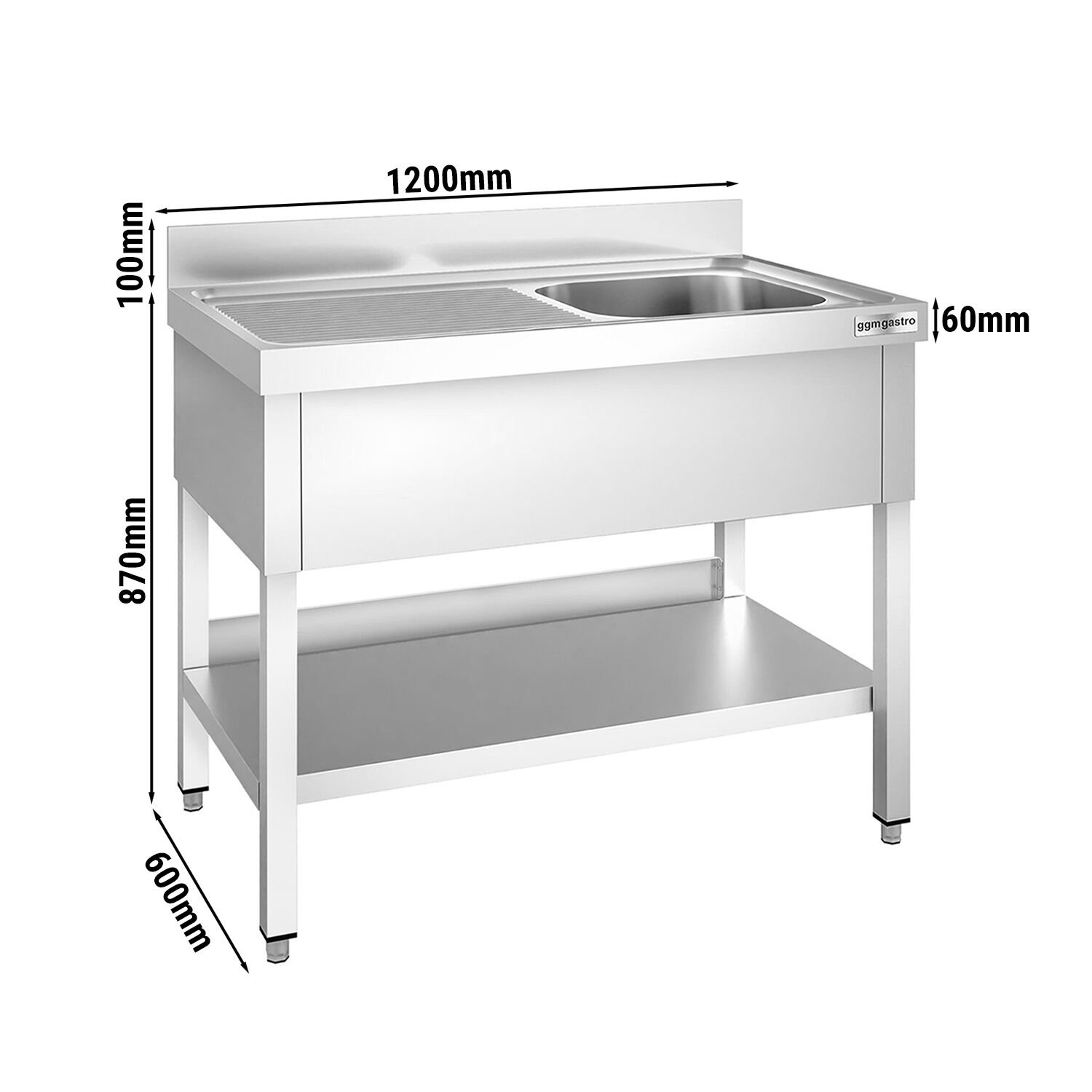 Valamulaud PREMIUM 1200x600 mm – riiuliga, 1 valamu paremal