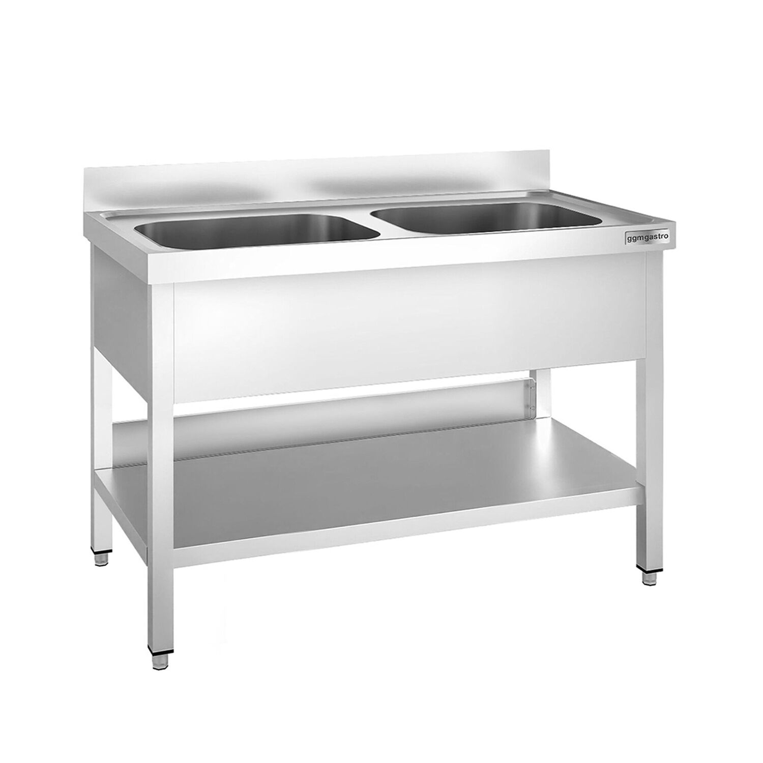 Valamulaud PREMIUM 1200x700 mm – riiuliga, 2 valamut keskel, tagaservaga