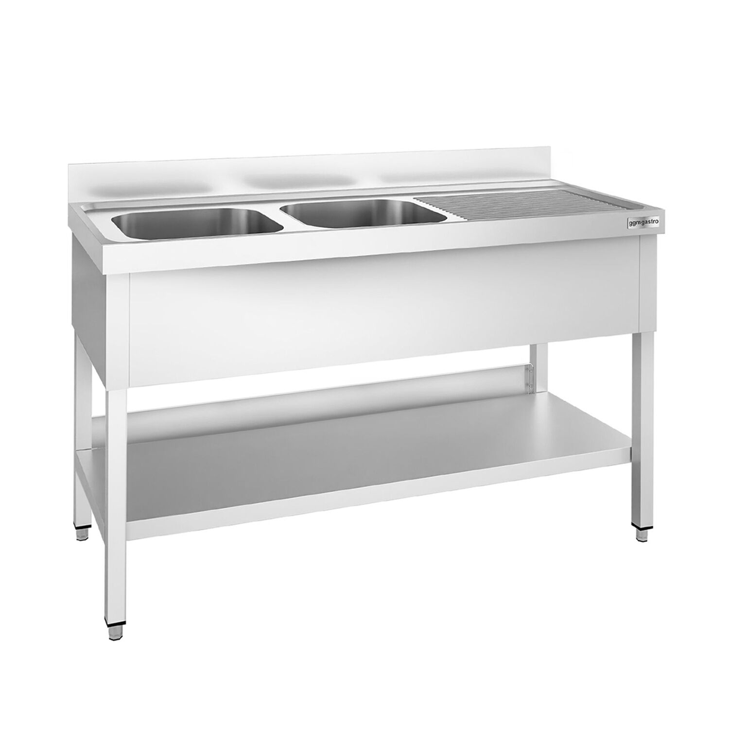 Valamulaud PREMIUM 1400x600 mm – riiuliga, 2 valamut vasakul