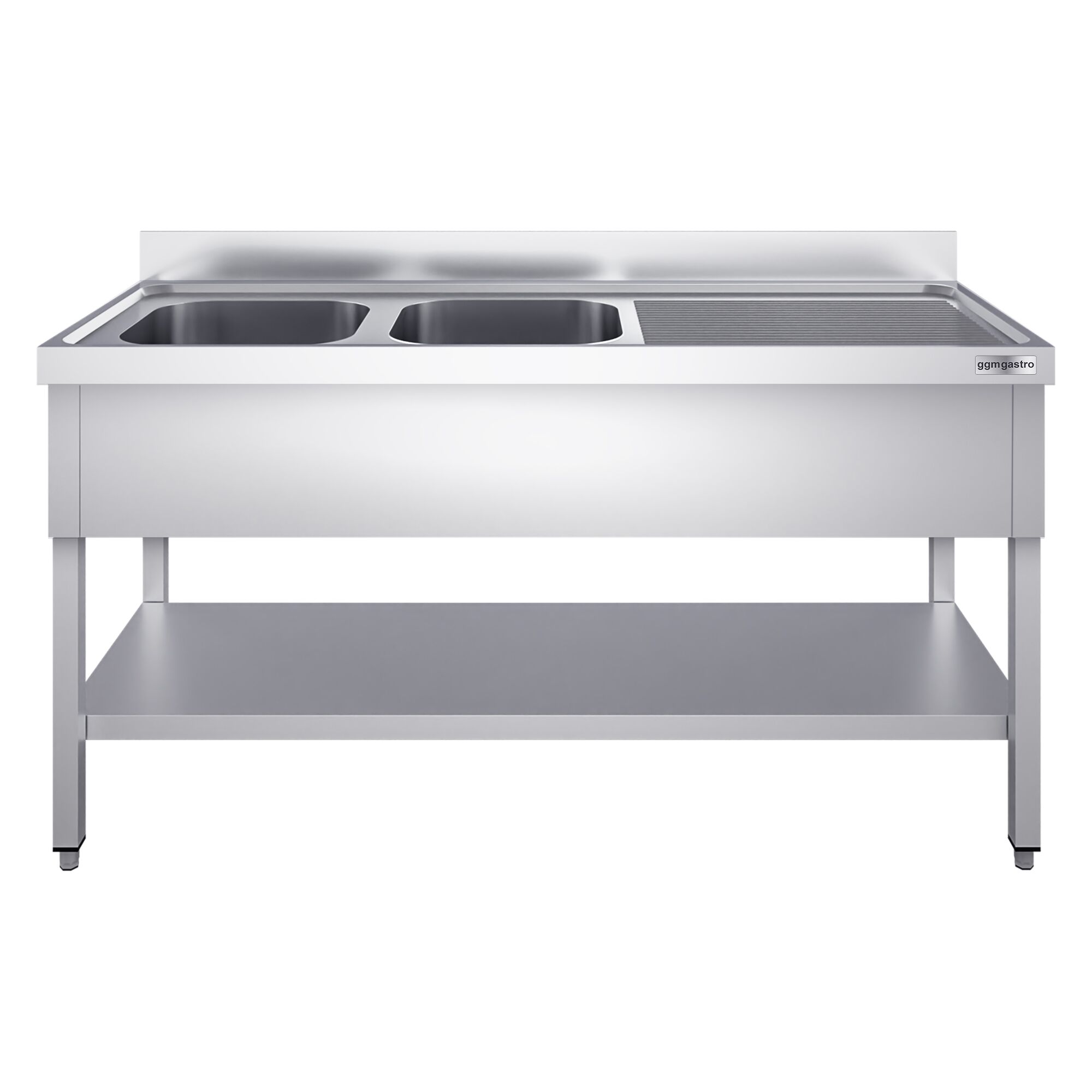 Valamulaud PREMIUM 1400x600 mm – riiuliga, 2 valamut vasakul