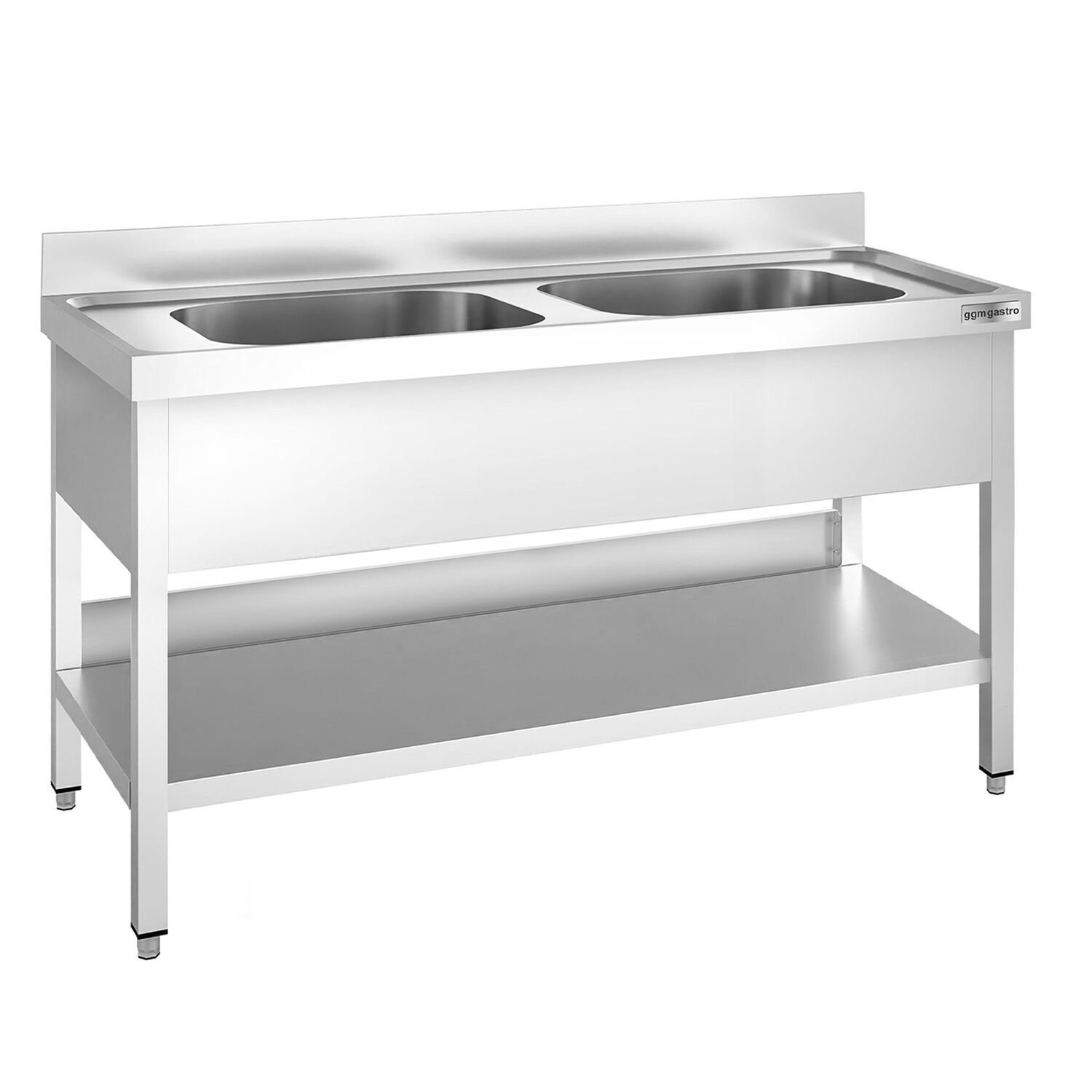 Valamulaud PREMIUM 1400x600 mm – riiuliga, 2 valamut keskel, tagaservaga