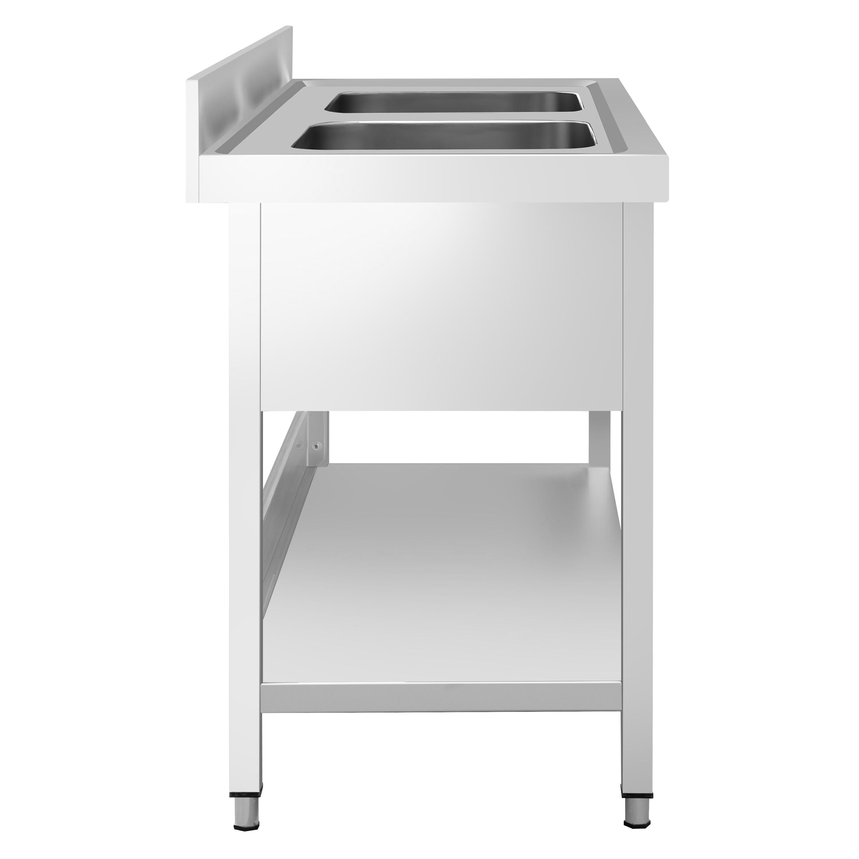 Valamulaud PREMIUM 1400x600 mm – riiuliga, 2 valamut keskel, tagaservaga