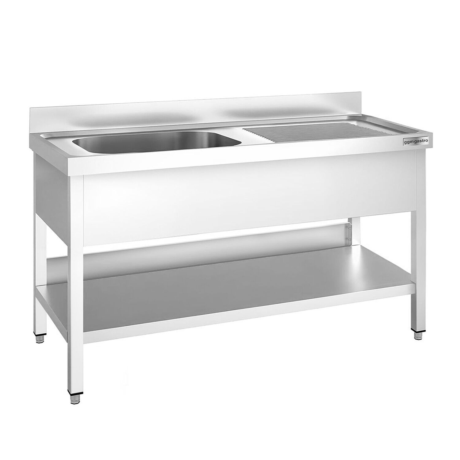 Valamulaud PREMIUM 1400x700 mm – riiuliga, 1 valamu vasakul, tagaservaga