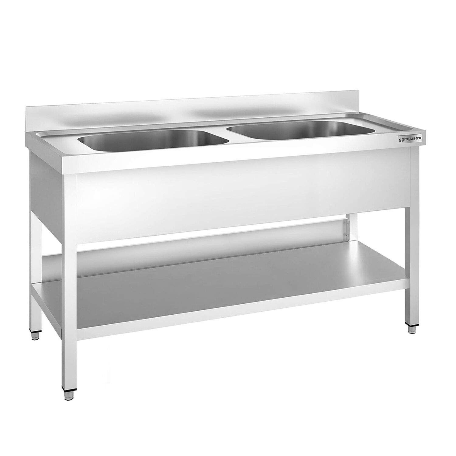 Valamulaud PREMIUM 1400x700 mm – riiuliga, 2 valamut keskel, tagaservaga