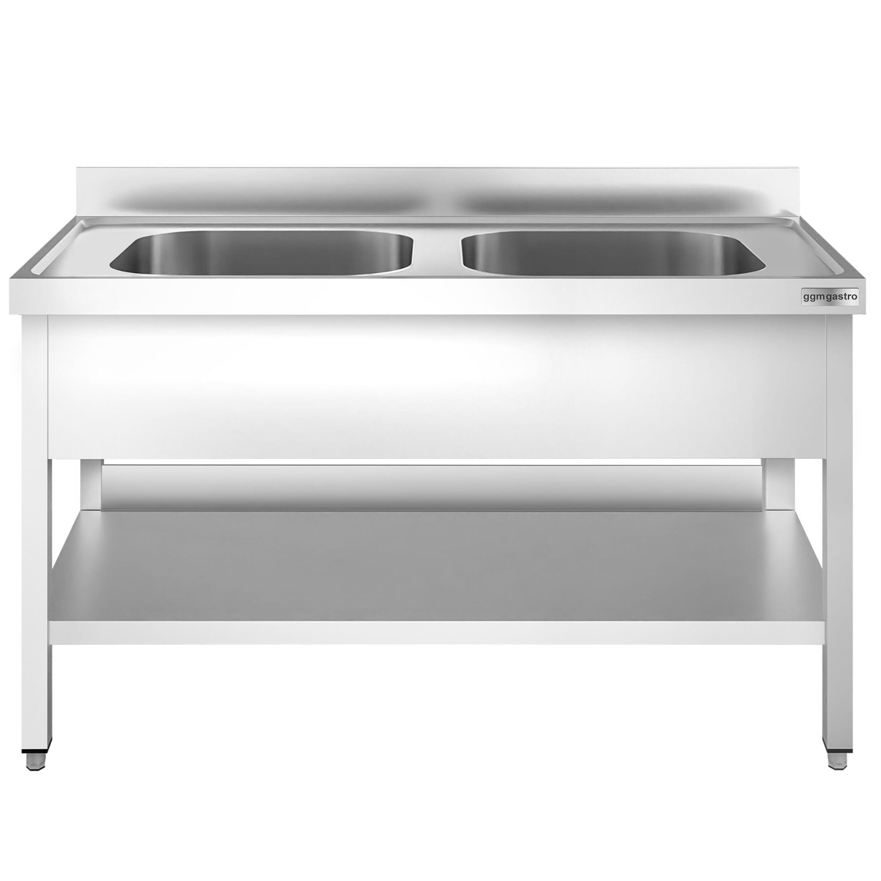 Valamulaud PREMIUM 1400x700 mm – riiuliga, 2 valamut keskel, tagaservaga
