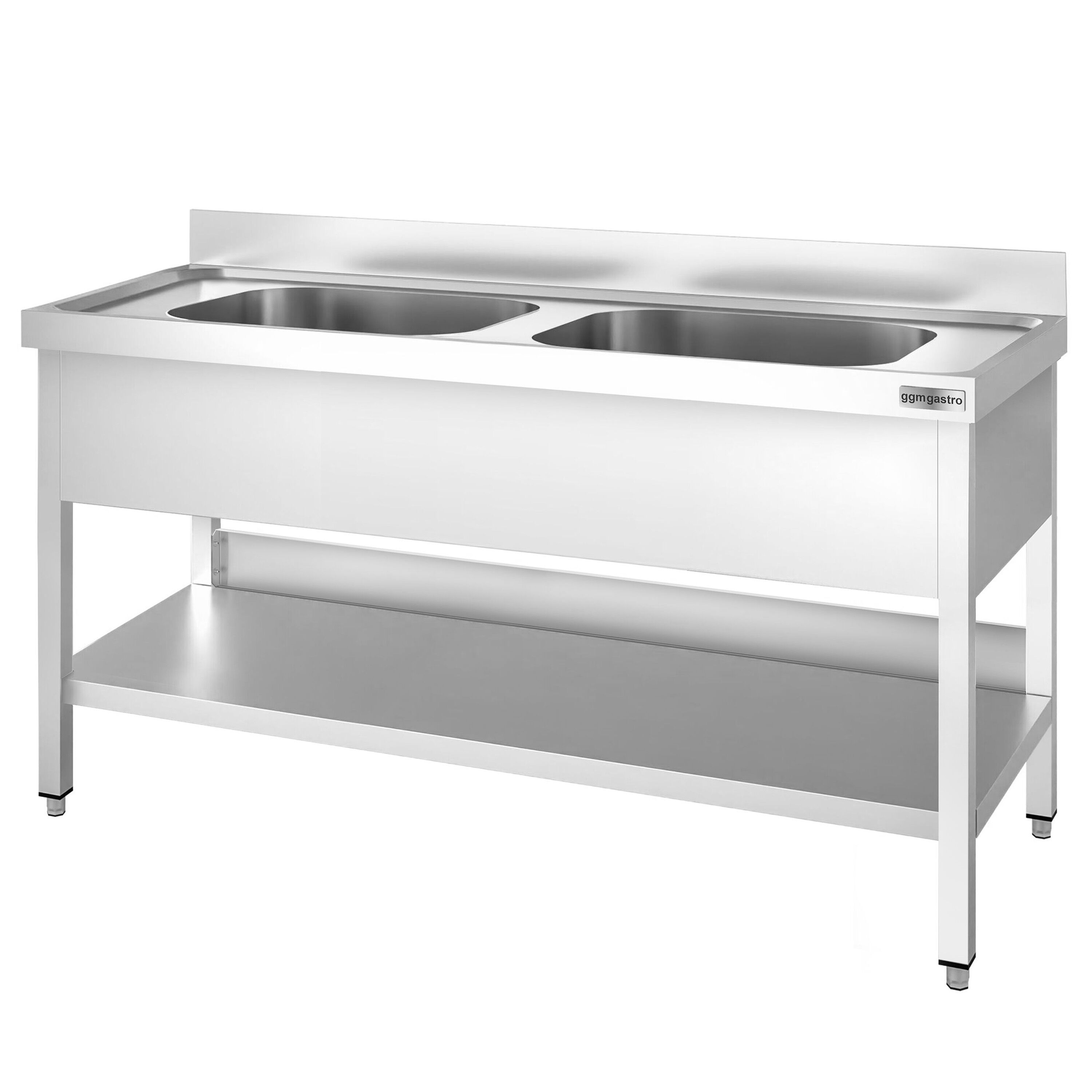 Valamulaud PREMIUM 1400x700 mm – riiuliga, 2 valamut keskel, tagaservaga