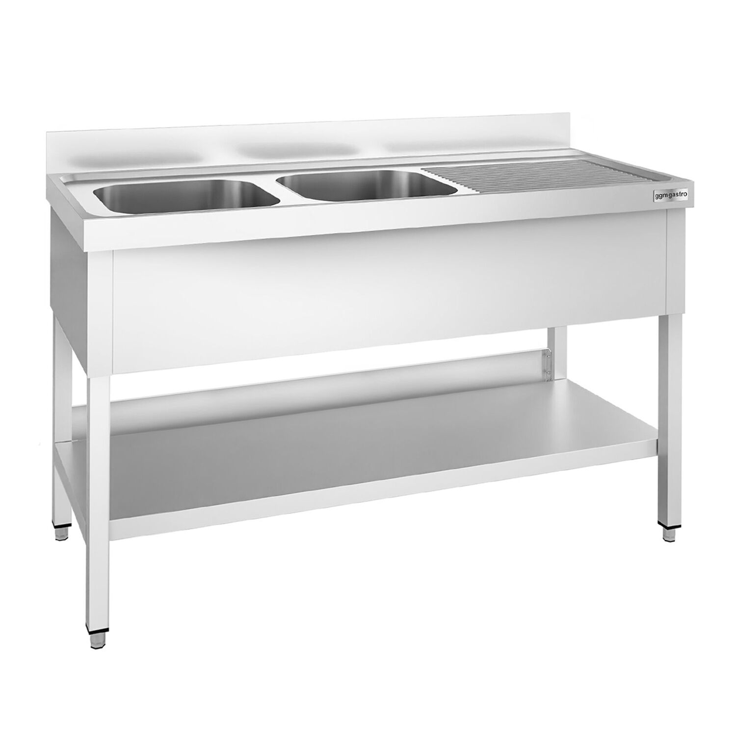 Valamulaud PREMIUM 1600x600 mm – riiuliga, 2 valamut vasakul
