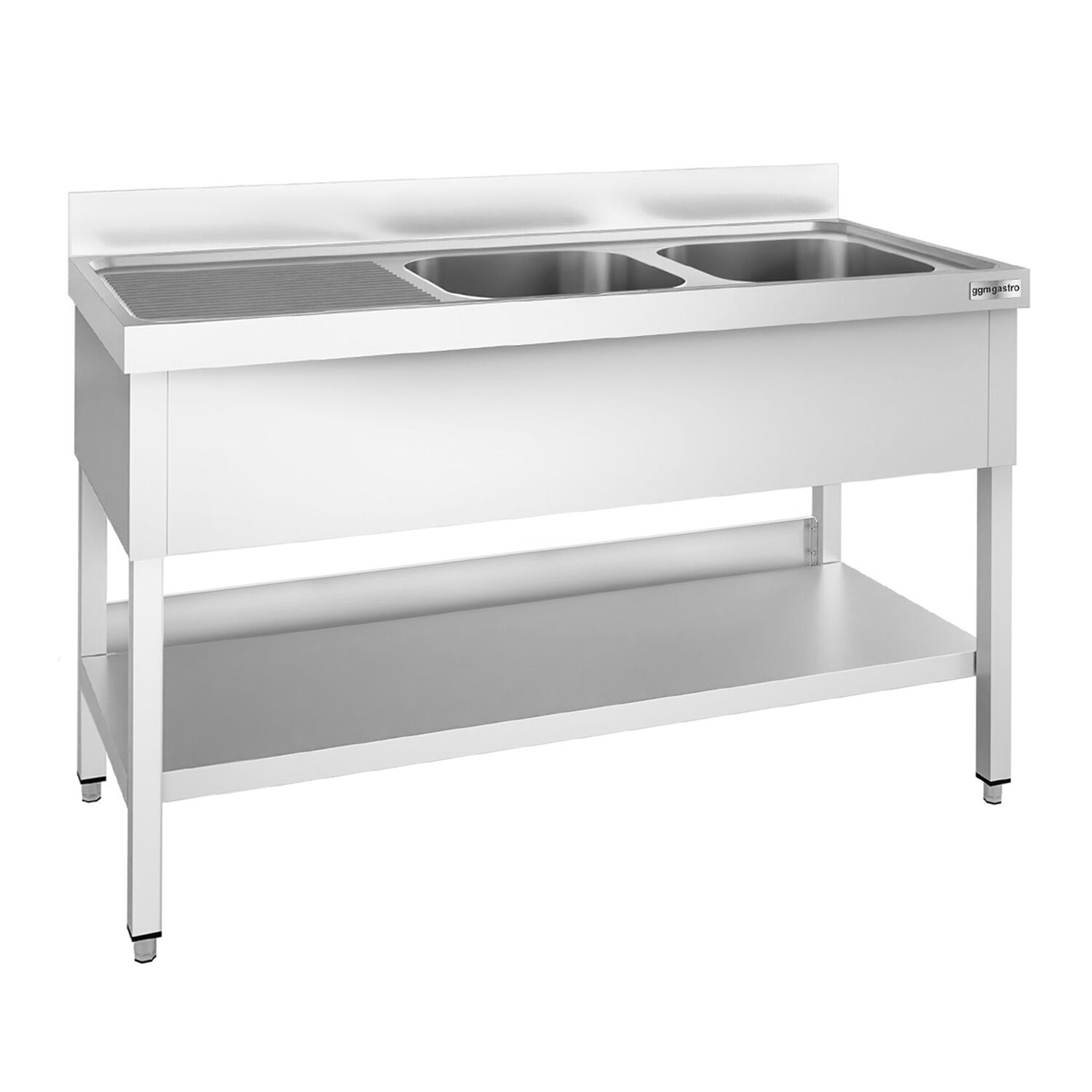 Valamulaud PREMIUM 1600x600 mm – riiuliga, 2 valamut paremal