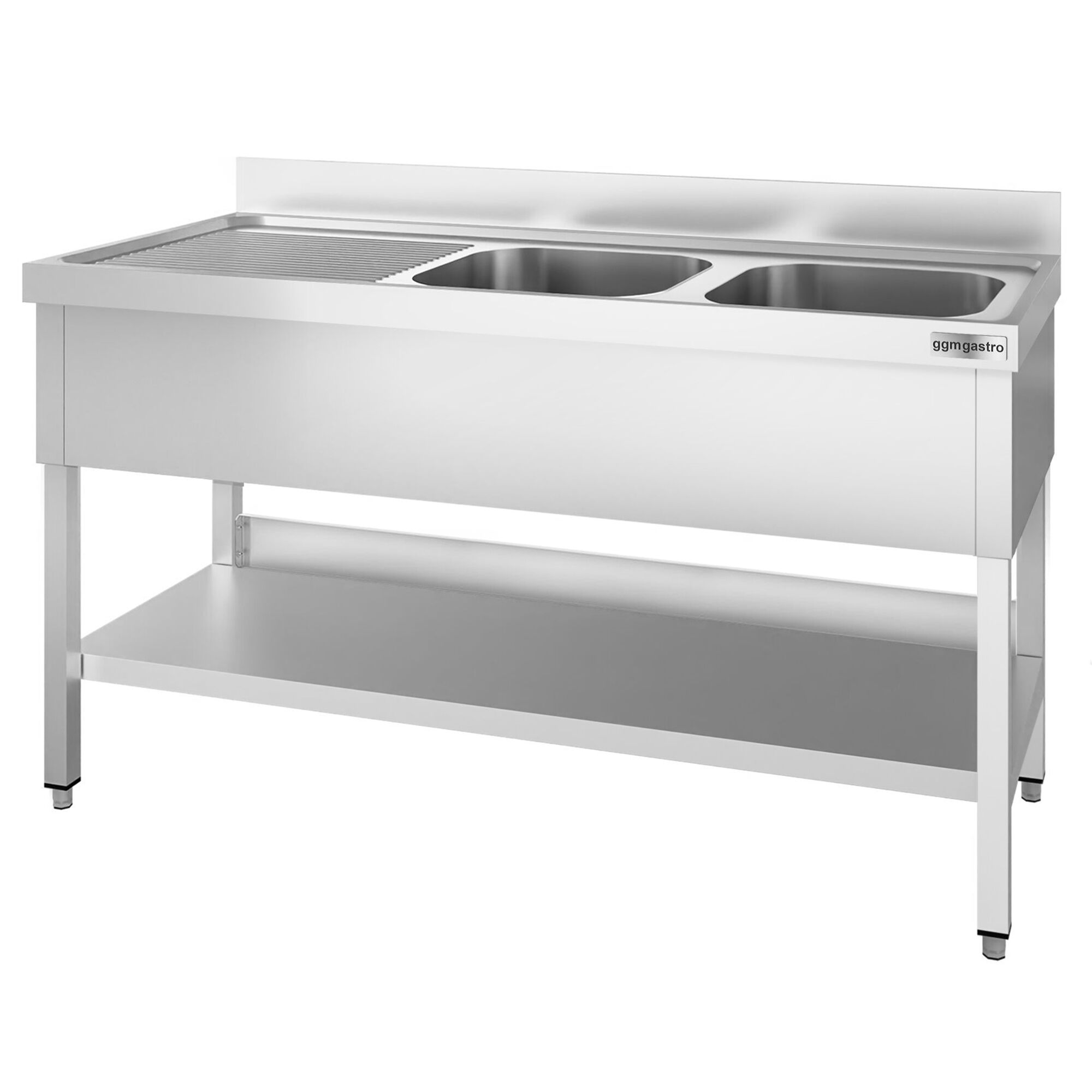 Valamulaud PREMIUM 1600x600 mm – riiuliga, 2 valamut paremal
