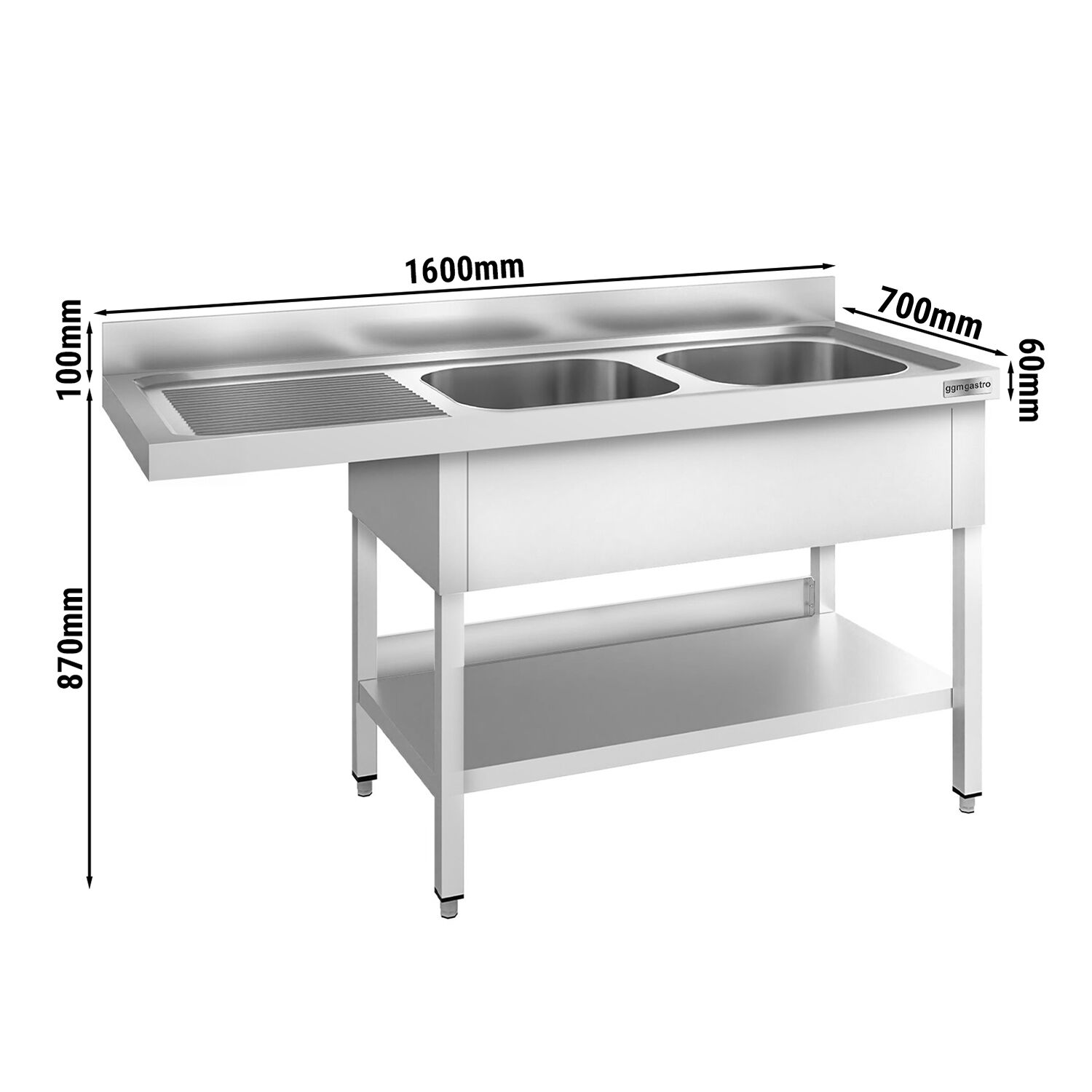 Eelpesulaud 1600x700 mm – 2 valamut vasakul
