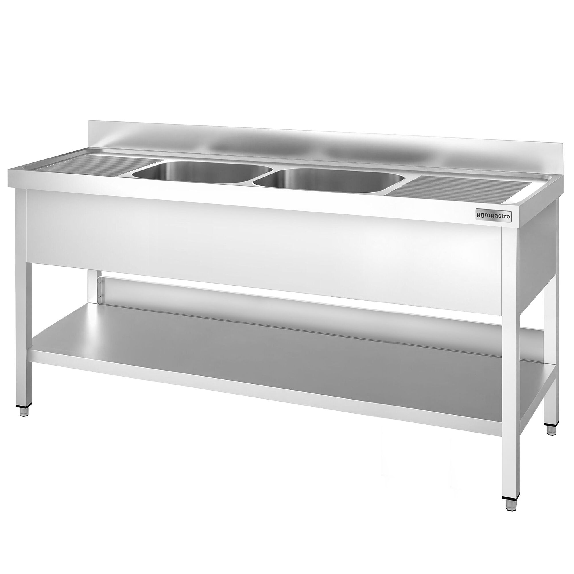 Valamulaud PREMIUM 1800x600 mm – riiuliga, 2 valamut keskel