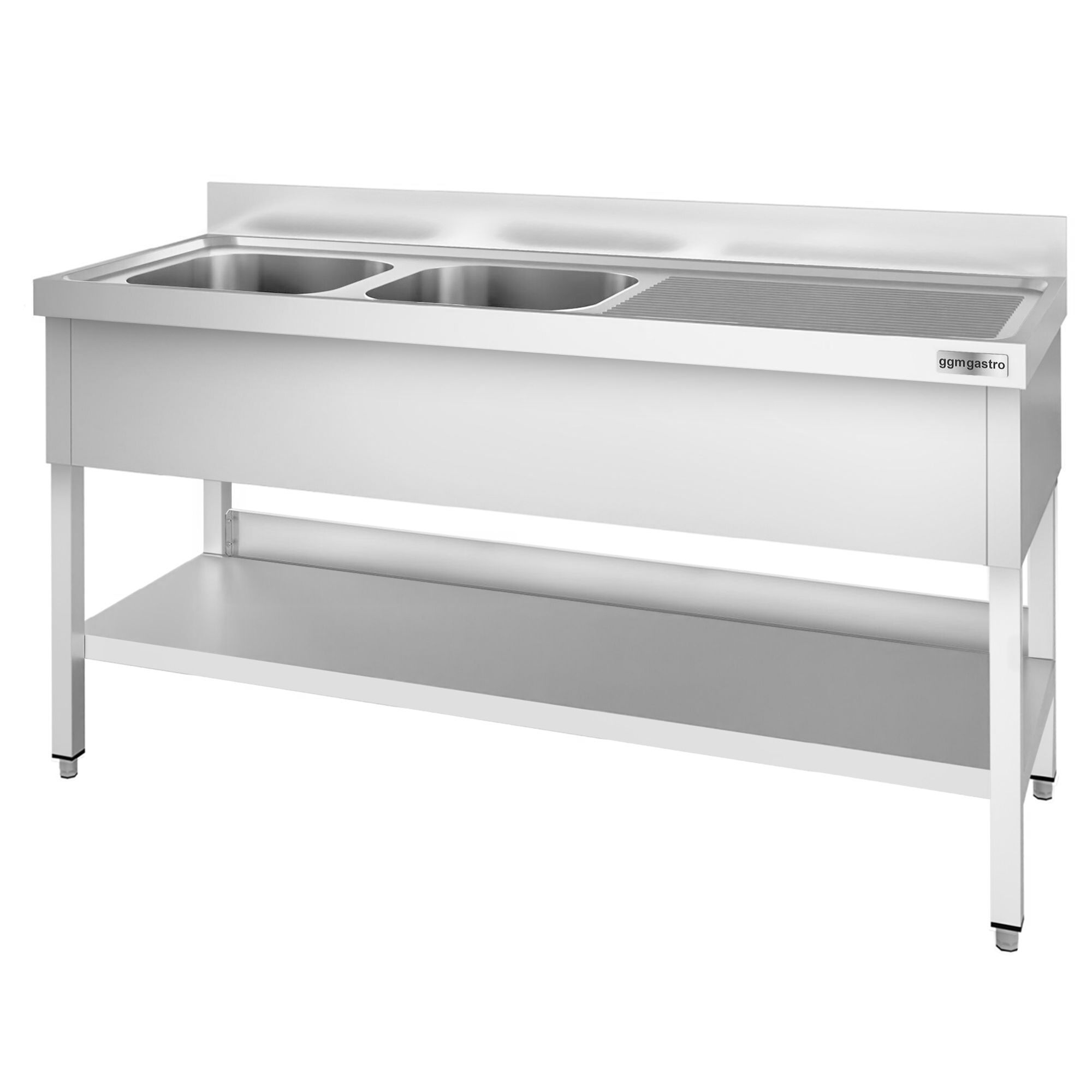 Valamulaud PREMIUM 1800x700 mm – riiuliga, 2 valamut vasakul, tagaservaga