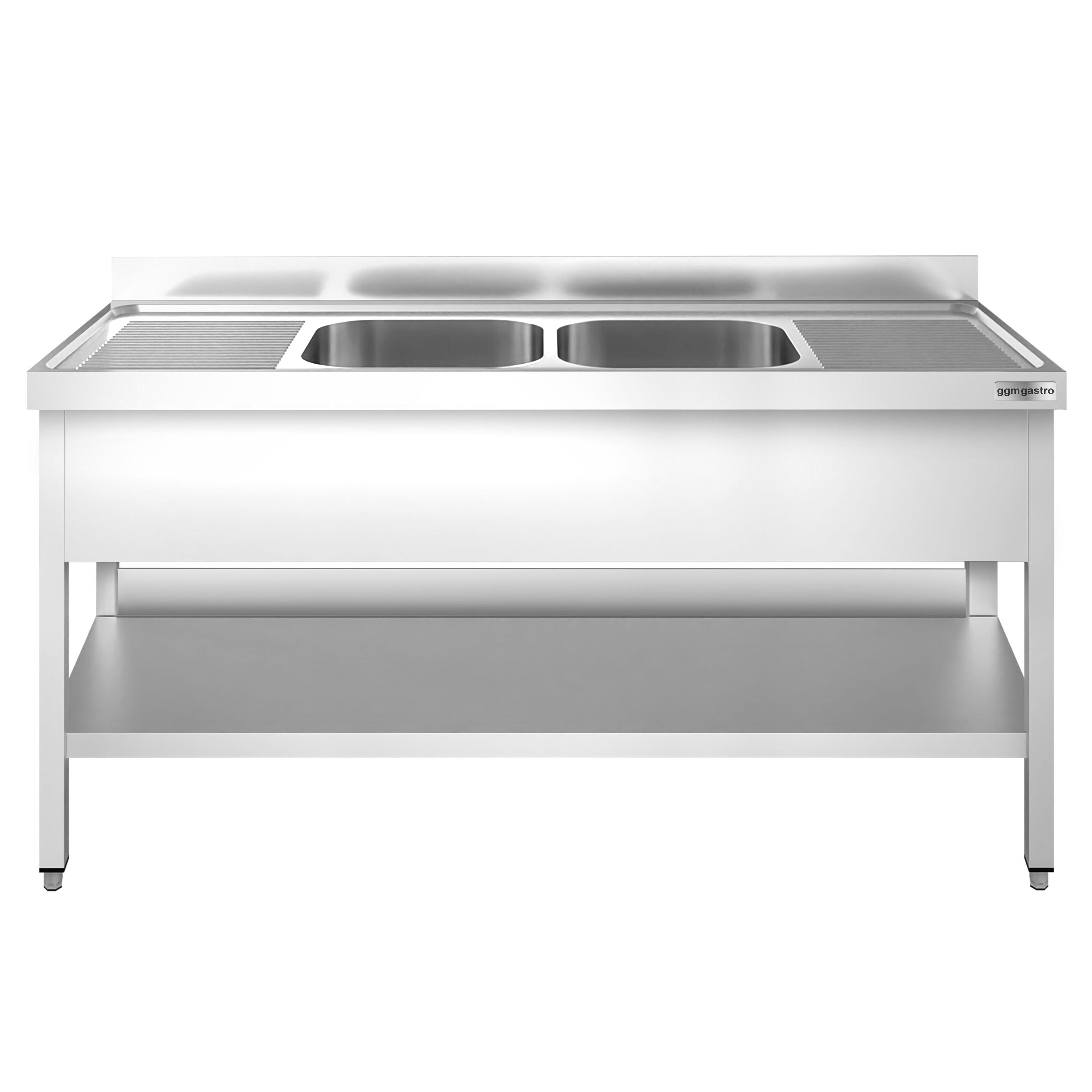 Valamulaud PREMIUM 1800x700 mm – riiuliga, 2 valamut keskel, tagaservaga