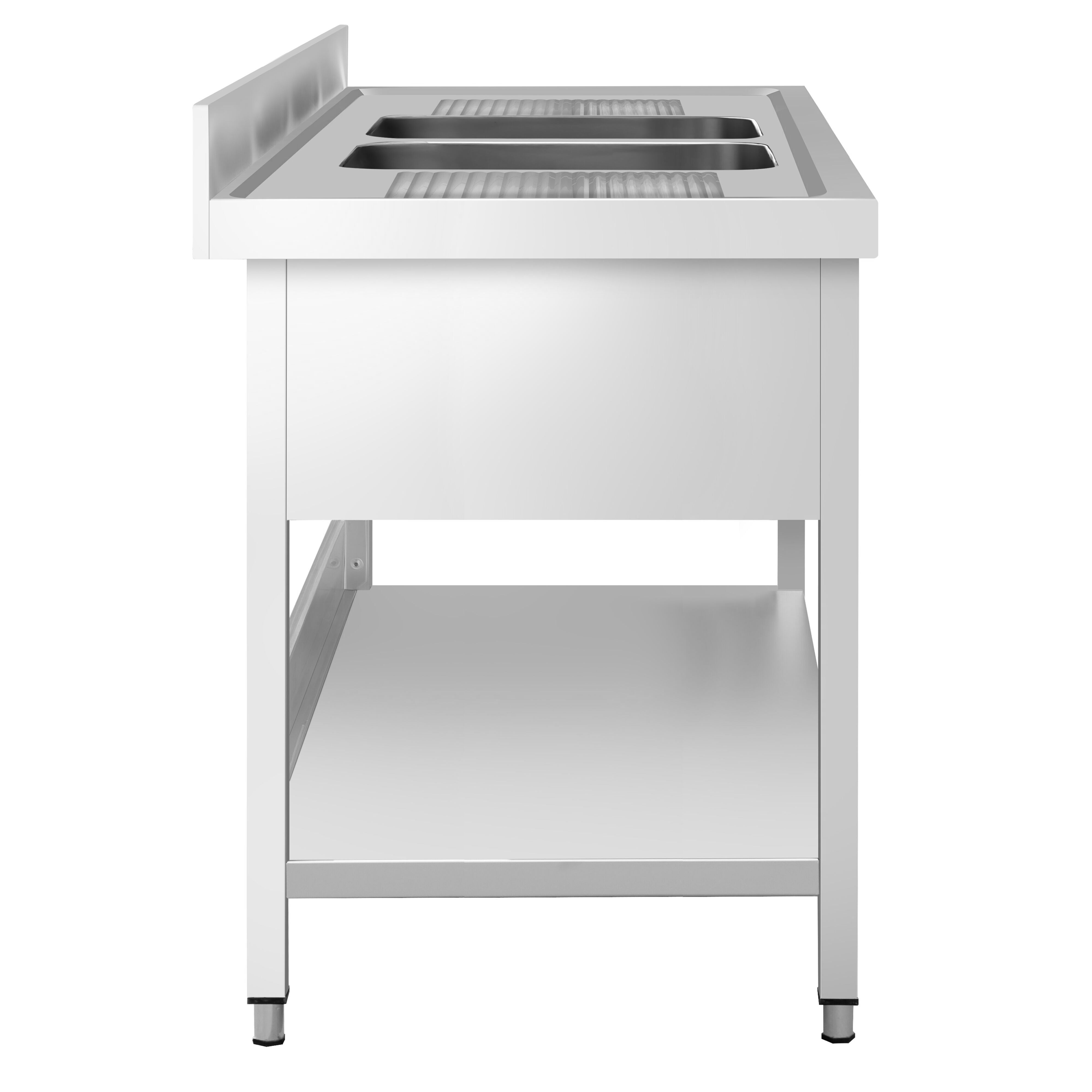 Valamulaud PREMIUM 2000x700 mm – riiuliga, 2 valamut keskel, tagaservaga