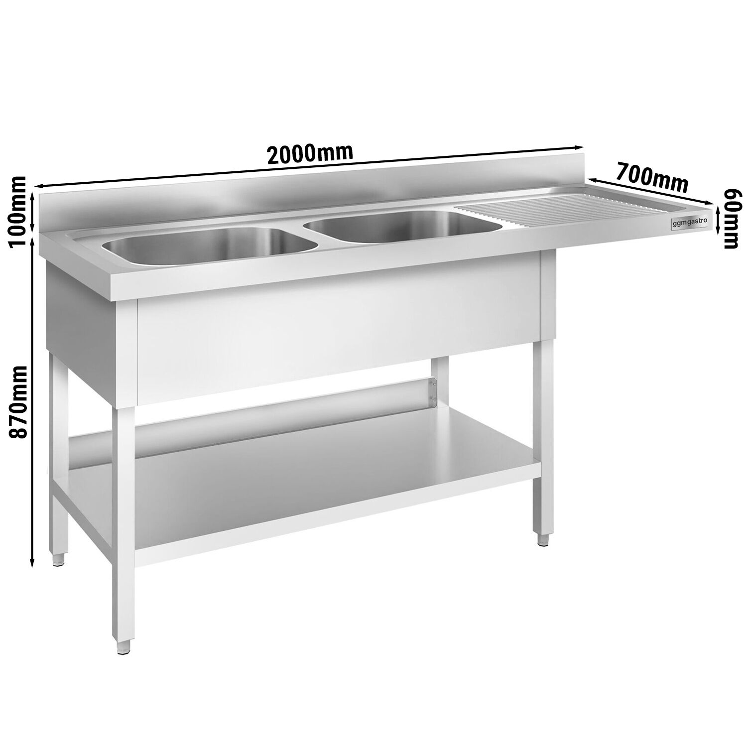 Eelpesulaud 2000x700 mm – 2 valamut paremal