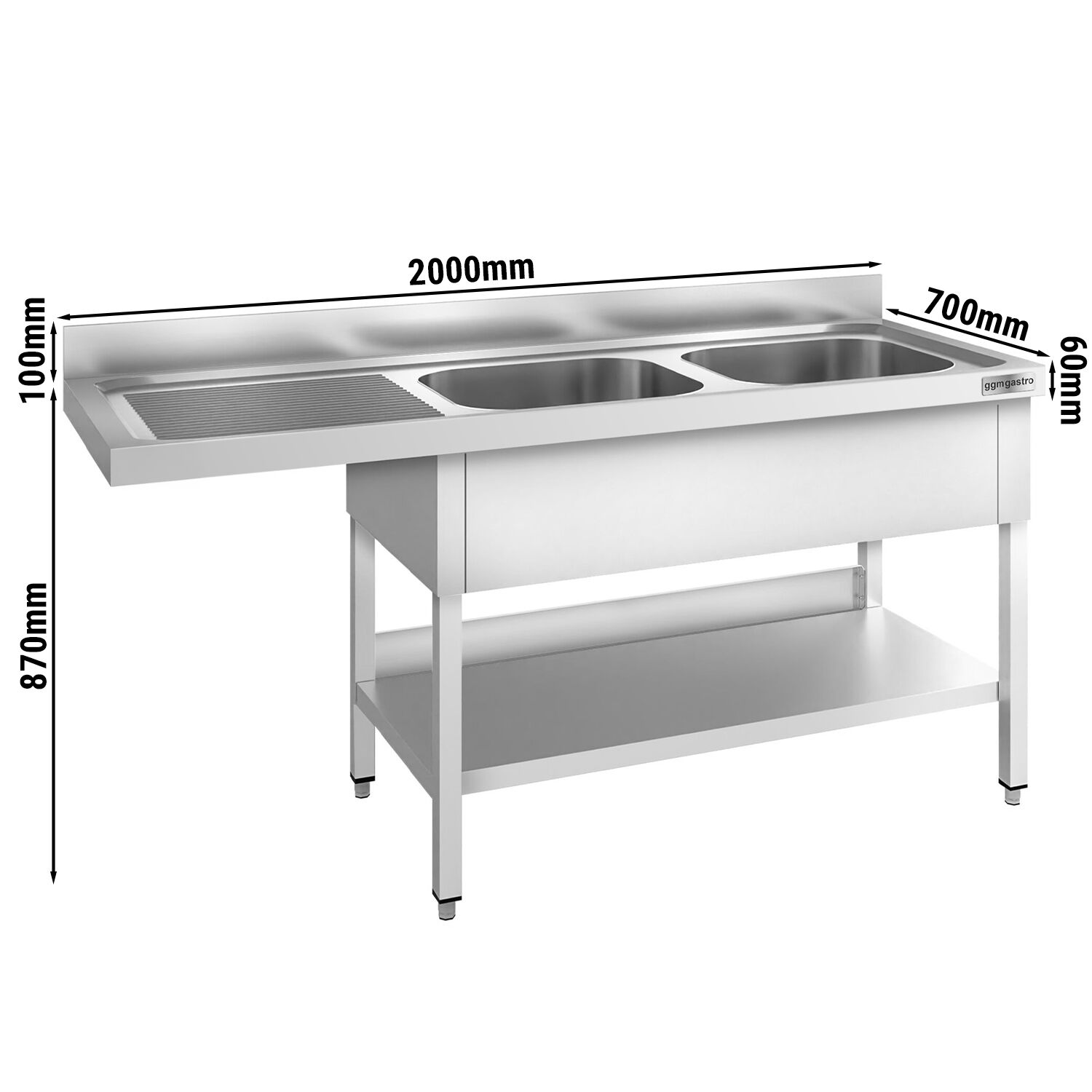 Eelpesulaud 2000x700 mm – 2 valamut vasakul