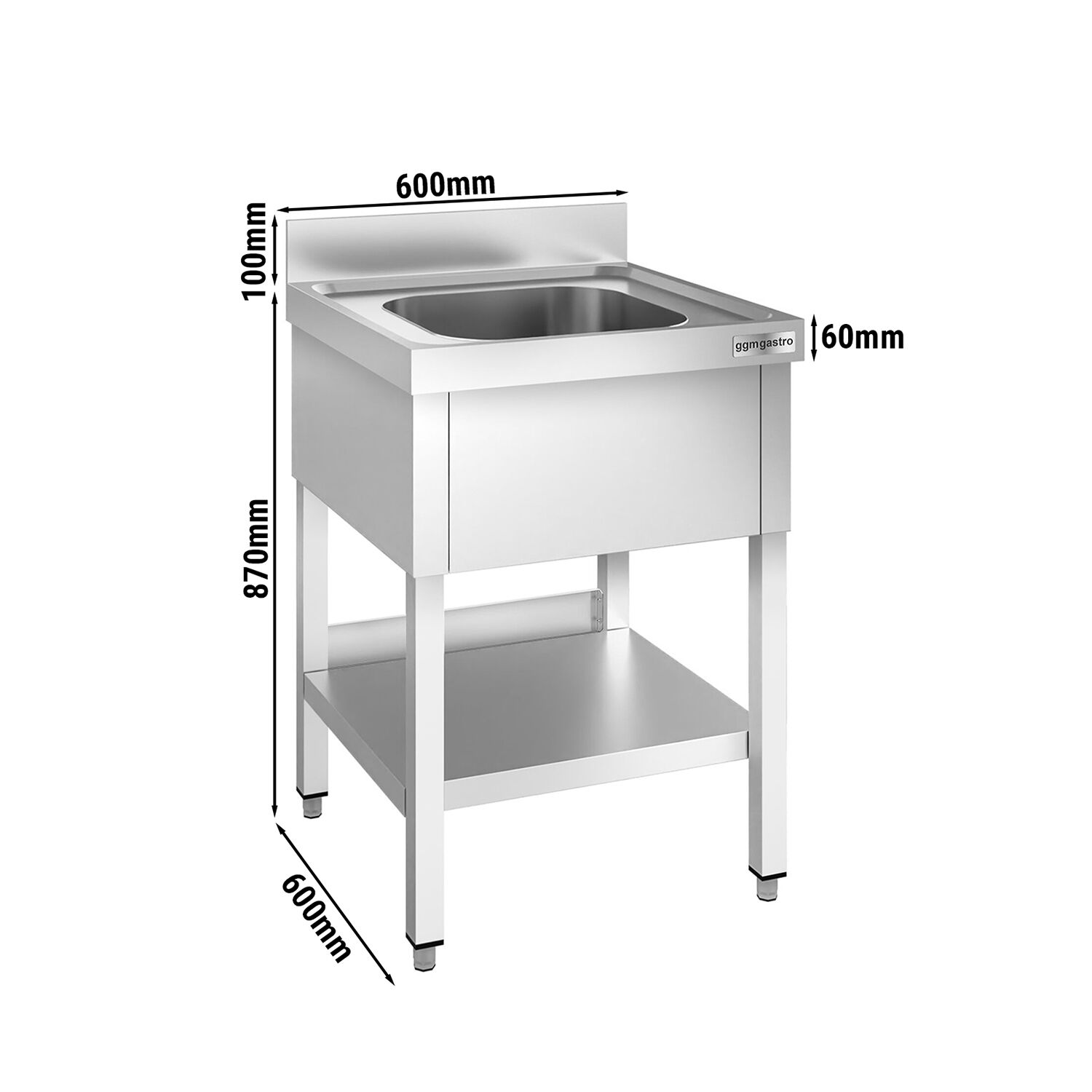 Valamulaud PREMIUM 600x600 mm – riiuliga, 1 valamu keskel, tagaservaga