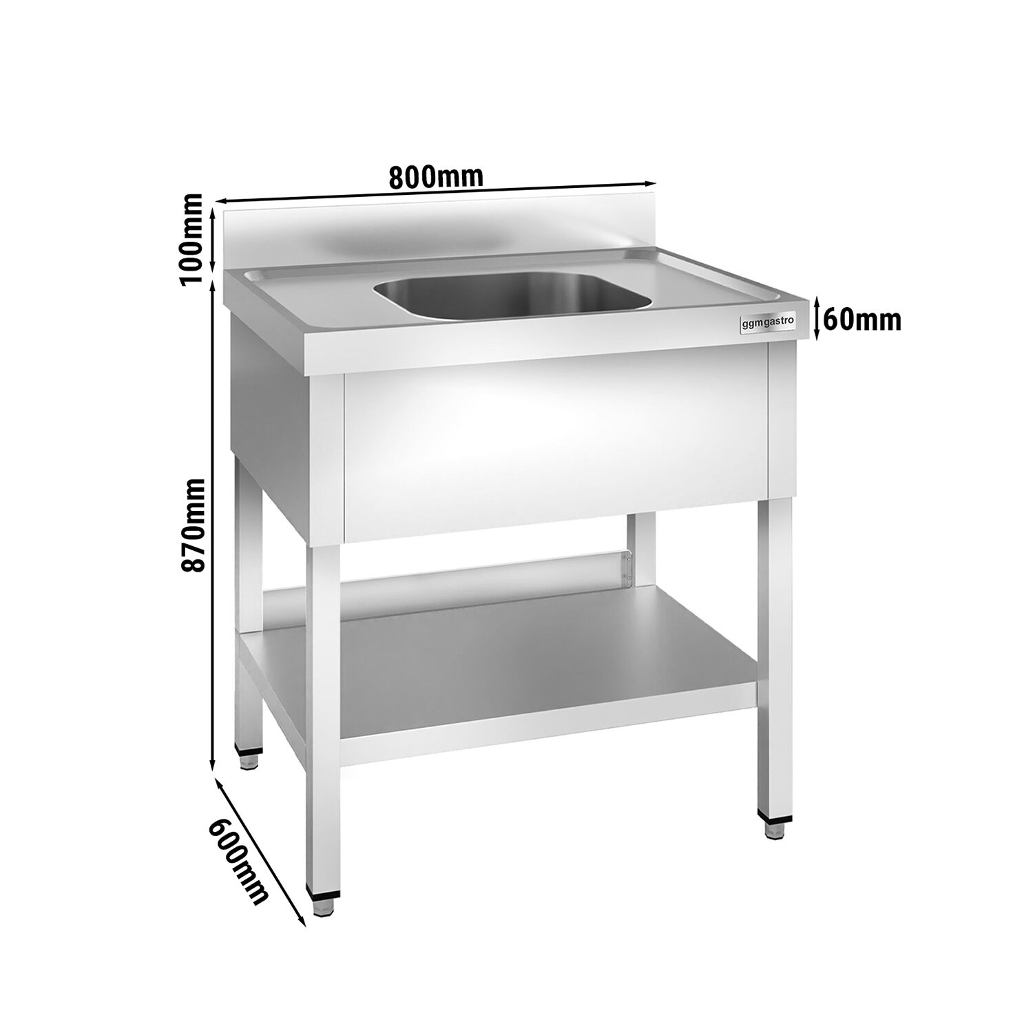 Valamulaud PREMIUM 800x600 mm – riiuliga, 1 valamu keskel, tagaservaga